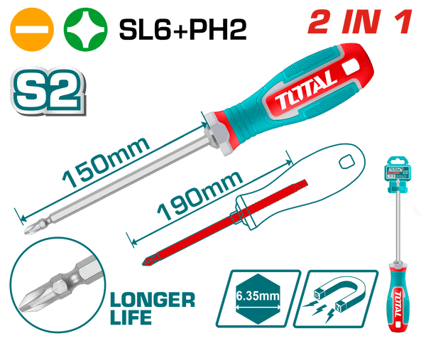 Total Tools Reversible Screwdriver SL6 × PH2 – THT250266