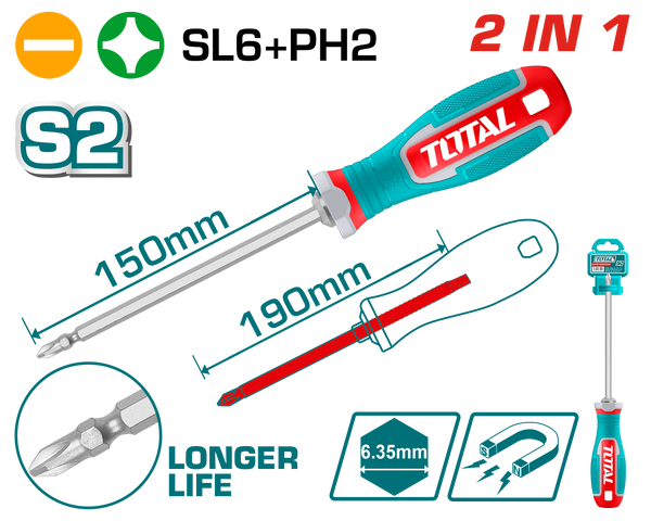 Total Tools Reversible Screwdriver SL6 × PH2 – THT250266