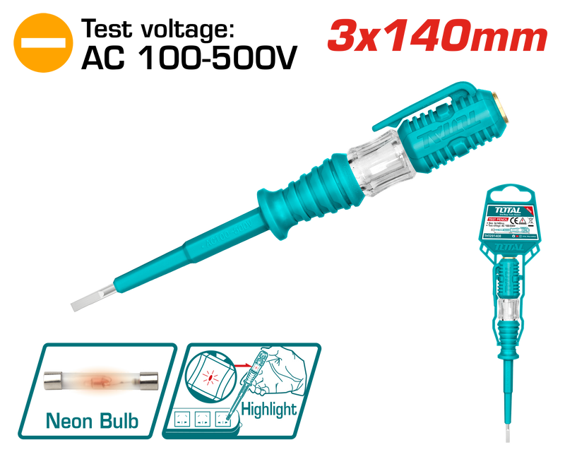 TOTAL TOOLS Test pencil 3 x 140mm / AC 100 - 500V - THT291408