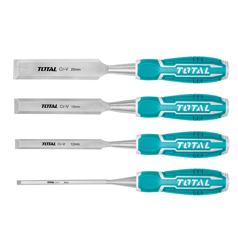 TOTAL TOOLS 4Pcs wood chisel set 6mm , 12mm, 19mm, 25mm x 140mm - THT41K0401