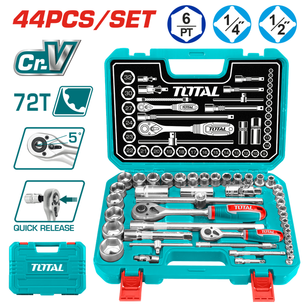 Total tools 44 Pcs hex socket set  1/4" & 1/2" - THT421441