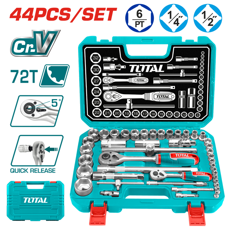 Total tools 44 Pcs hex socket set  1/4" & 1/2" - THT421441