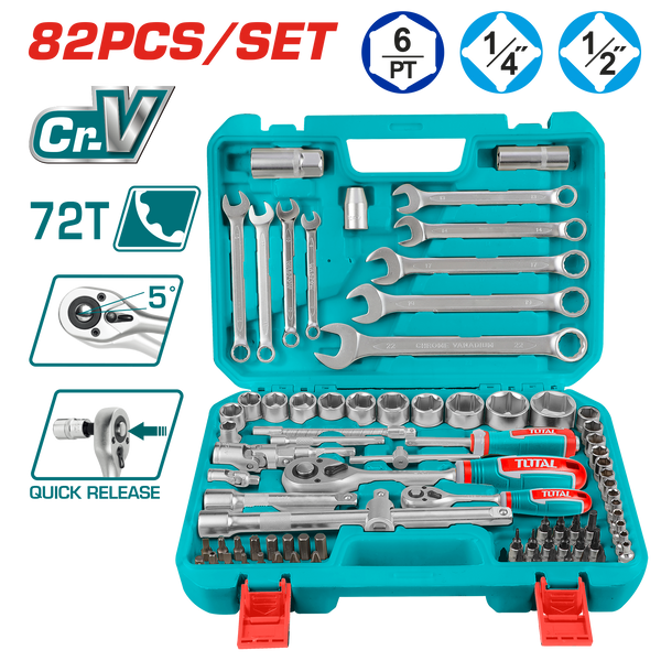 Total tools 82 Pcs 1/4" & 1/2" Socket set - THT421802