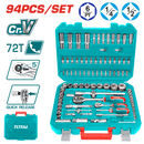 توتال تولز طقم لقم مسدسة  1/4 و 1/2 بوصة من 4 : 32 مم 94 قطعه بالوصلات و اليدات  - THT421942