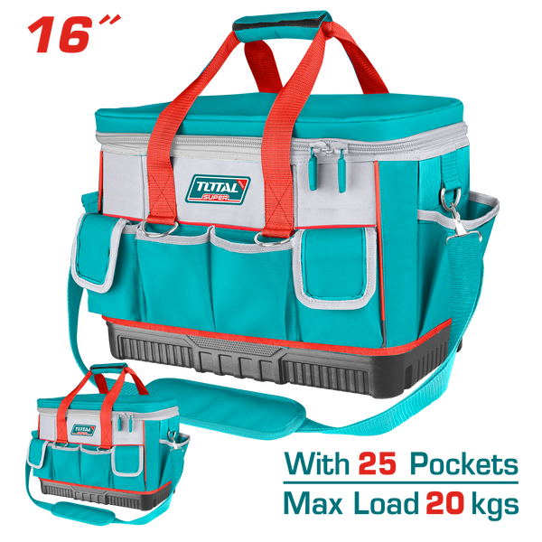 Total tools Tool bag 16 inch Durable plastic base with 25 pockets - THT561625