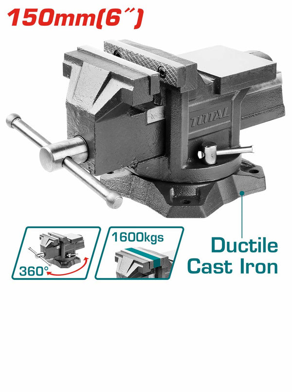 TOTAL TOOLS Iron Bench Vise, 6 Inch - Silver-THT6166