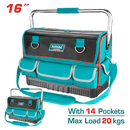 توتال تولز شنطه عده قماش 16 بوصه 14 جيب بقاعده بلاستيك و بيد معدن -  THT66L12