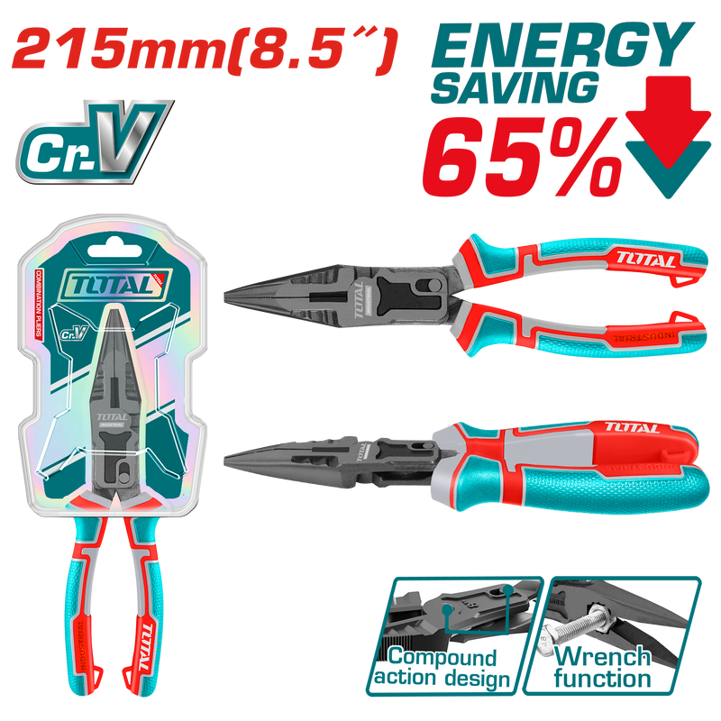 Total tools Compound action long nose pliers 8.5" Energy saving 65%   - THTC520806