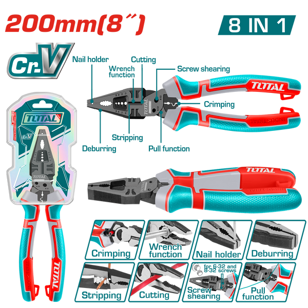 Total tools 8 in 1 Multi-function Industrial combination pliers 8"  - THTMF186