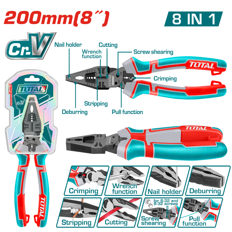 Total tools 8 in 1 Multi-function Industrial combination pliers 8"  - THTMF186