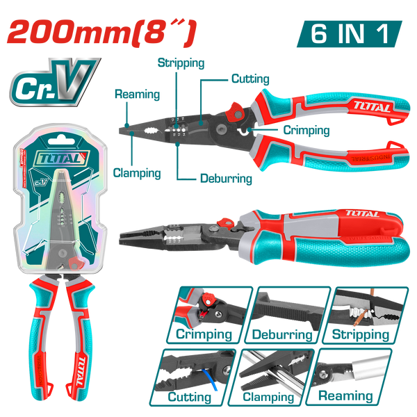 Total tools 6-in-1 Multi-function long nose pliers 8 inch - THTMF286