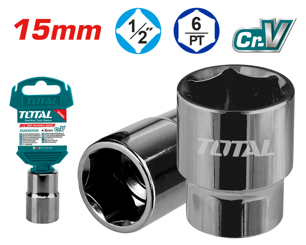 Total tools 1/2" Hexagonal socket 15 mm - THTST12151