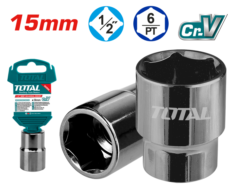 Total tools 1/2" Hexagonal socket 15 mm - THTST12151