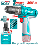 Total Tools Cordless Impact Drill 12V 20Nm with 2 Batteries – Without Charger – TIDLI12206