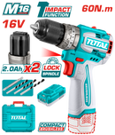 توتال تولز شنيور دقاق بطاريه براشليس 60 نيوتن  13 مم  16 فولت 2 امبير   + 2 بطاريه و شاحن  TIDLI16682  
