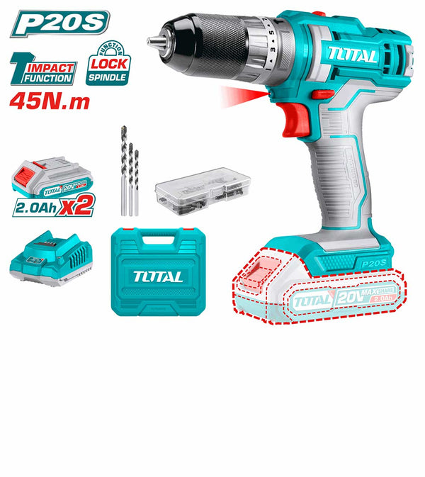 Total Tools Lithium-Ion impact drill 20V with 2 Pcs 2.0Ah battery pack And charger -TIDLI201452