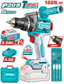 توتال تولز شنيور دقاق بطاريه برشليس 20 فولت بمقبض 166 نيوتن+ 2 بطارية 5 امبير و شاحن - TIDLI201668 