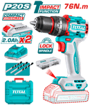 توتال تولز شنيور براشليس دقاق  20 فولت 76 نيوتن + 2 بطارية و شاحن + طقم 47 قطعة  - TIDLI20768
