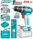 توتال تولز شنيور براشليس دقاق 86 نيوتن مع  بطارية و شاحن 4 امبير + بطارية 2 امبير + طقم اكسسوارات TIDLI20868  
