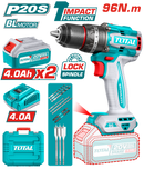 توتال تولز شنيور دقاق براشليس بطارية  96 نيوتن  20 فولت + 2 بطارية و شاحن 4 امبير + طقم اكسسوار - TIDLI20968 