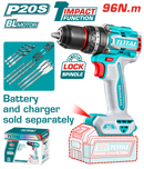  توتال تولز شنيور  دقاق برشليس بطاريه 20 فولت 96 نيوتن 4 امبير + طقم اكسسوار بدون بطاريه و شاحن - TIDLI209681
