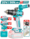 TOTAL TOOLS 20V Brushless Cordless Impact Drill, 96Nm + 2 × 4Ah Batteries & Charger - TIDLI209688