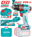 TIDLI426981 - توتال تولز شنيور دقاق براشليس  42 فولت  2 امبير  69 نيوتن ظرف معدن 13مم 47 قطعة + بطارية و شاحن