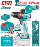 TIDLI429982 - توتال تولز شنيور دقاق براشليس 42 فولت 2 امبير 99 نيوتن  بمقبض جانبي + 2 بطارية و شاحن