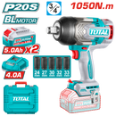 توتال تولز دريل بطارية برشليس 20 فولت  3/4 بوصة عزم  1050 نيوتن  + 2 بطارية 5 امبير و شاحن و طقم لقم - TIWLI20105 