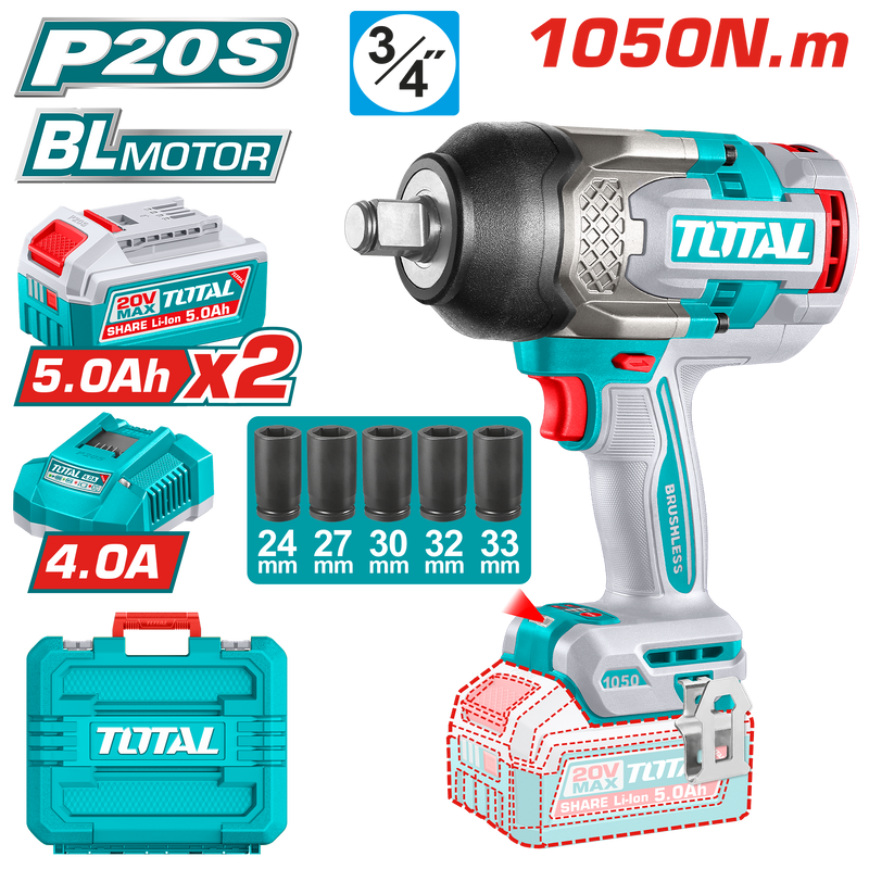 Total Tools 20V Brushless Cordless Impact Wrench 3/4