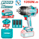 Total Tools 3/4" Brushless Cordless Impact Wrench 20V – 1350Nm with 2×5.0Ah Batteries and Charger – Model TIWLI20135