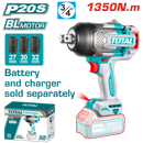 توتال تولز دريل براشليس بطارية 3/4 بوصه 1350 نيوتن 20  فولت  +3 لقم  و بدون بطاريه و شاحن  - TIWLI201351
