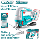 Total Tools Cordless Jig Saw 20V Cutting Depth 110mm for Wood Without Battery & Charger + 5 Blades - TJSLI1008