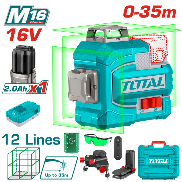 Total tools Cordless 3D laser level 35 M 16 volt +  battery and charger - TLL301201