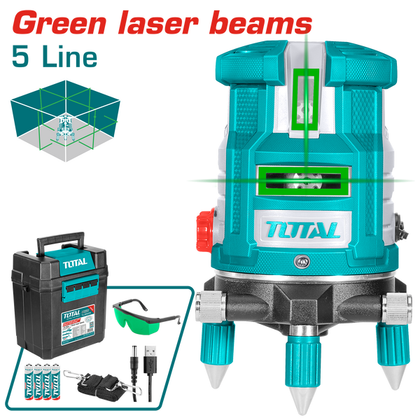 TOTAL TOOLS Self-leveling line laser(Green laser beams) 5 Lines- 30 Meter-TLL305205