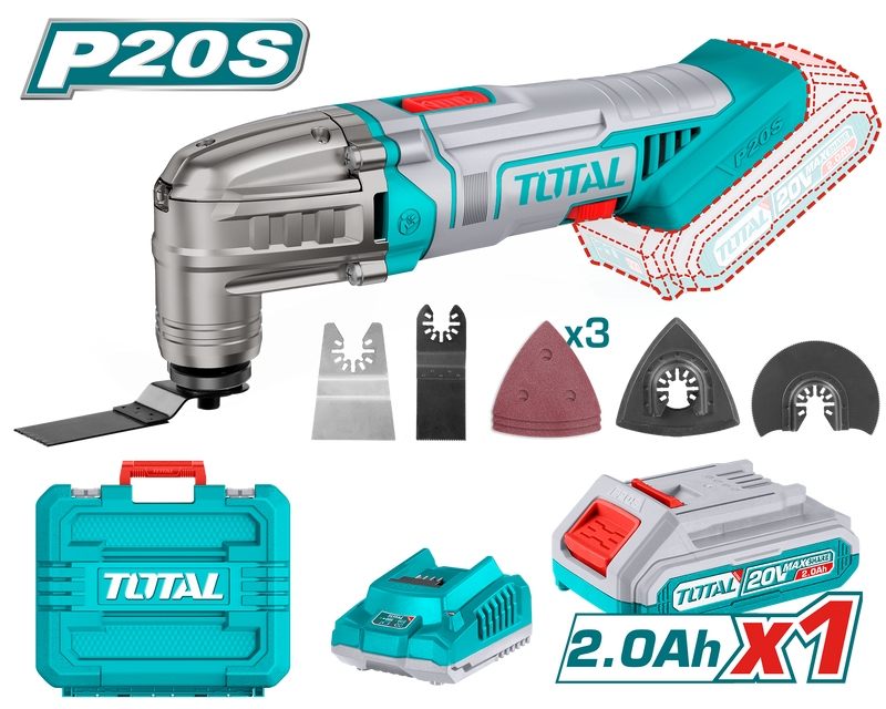 Total tools Cordless multi-tool 20V 2A + battery and charger + 8pcs Accessories  - TMLI20228