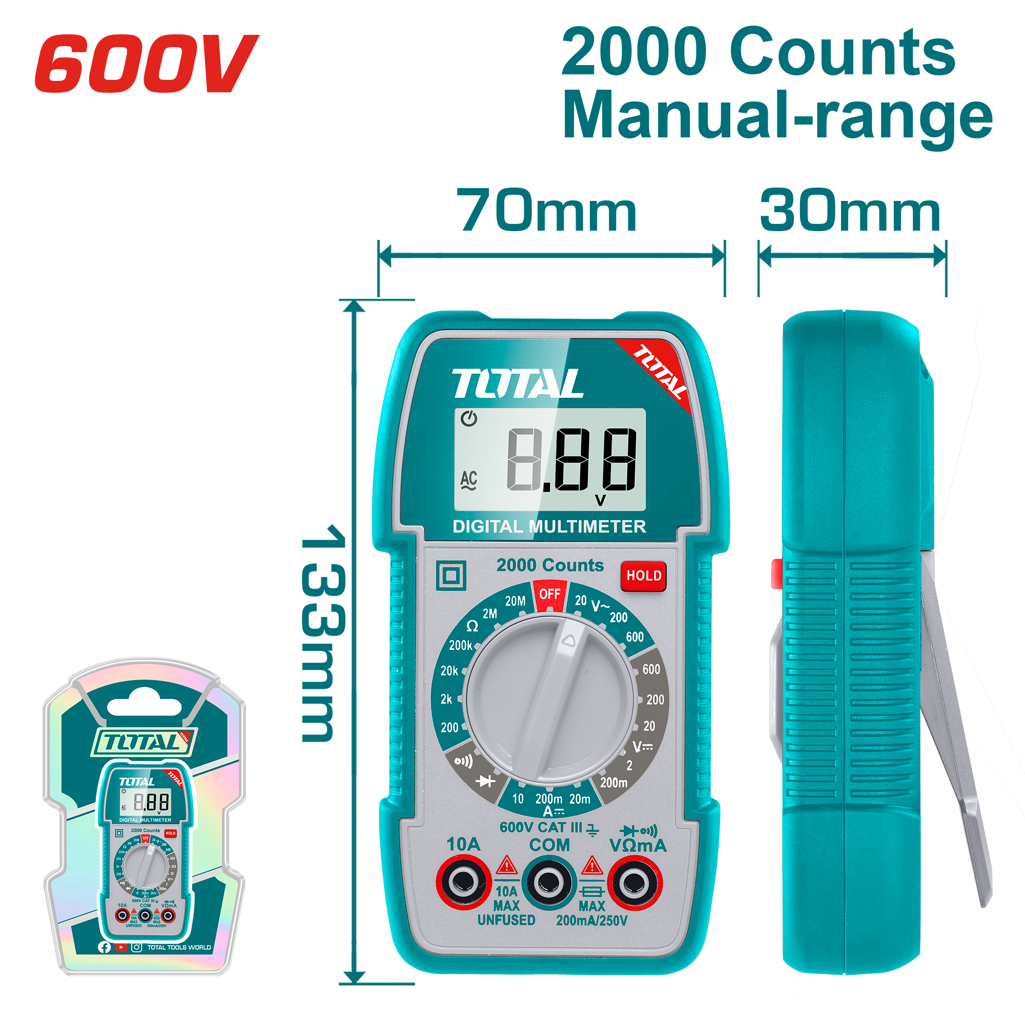 Total Tools 600V AC/DC Digital Multimeter – Model TMT5360011