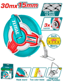 Total Tools Fiberglass Measuring Tape 30m × 15mm – Double-Sided – TMTF18306