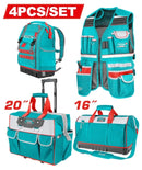 TOTAL TOOLS 4 Pcs Tool Bag Set, Tool Bags, Backpack & Tool Vest - TOS230914