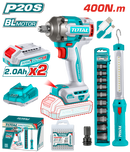 توتال تولز  طقم مكون من دريل بطاريه 1/2 بوصة  + كشاف بطاريه  400 نيوتن مع طقم لقم و 2 بطارية  و شاحن  - TOSLI23048 
