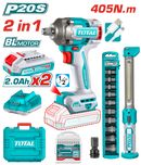 Total Tools 20V Cordless Combo Kit 2 Pcs (Impact Wrench 405Nm + Work Lamp 300 Lumens) with Accessories + 2 Batteries & Charger – TOSLI23056