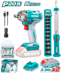 توتال تولز طقم دريل فك وربط بطارية  1/2 بوصة + بلادوس + طقم لقم تصادمى  + 2 بطارية 20 فولت 2 امبير + شاحن - TOSLI231004