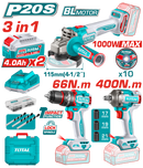 توتال تولز شنيور 3 قطع بطاريه 20 فولت ( صاروخ 4.5 بوصه  + شنيور دقاق 66 نيوتن + دريل 1/2 بوصة 400 نيوتن ) مع 2 بطارية و  شاحن  - TOSLI241291 
