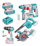 توتال تولز طقم كومبو 20 فولت 4*1  ( هيلتى  و بلاور  و شنيور دقاق  و منشار صينية ) + 2 بطارية  و شاحن  - TOSLI250695