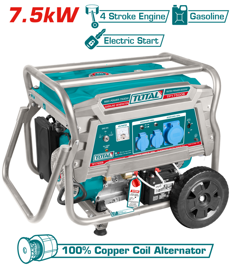 Total Tools Gasoline Generator 7.5kW 16HP 25L Tank – TP175006