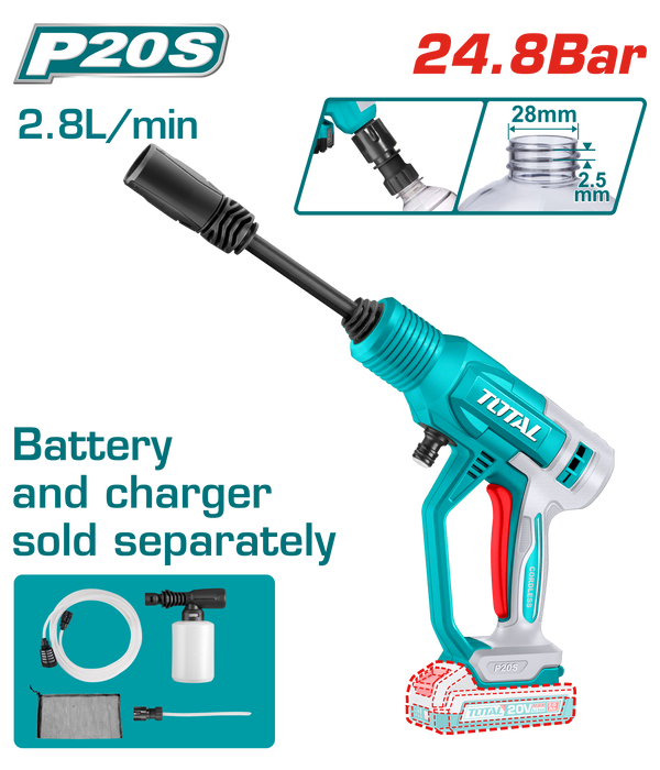 Total tools Cordless pressure washer 20V  24.8 Bar Without Battery And Charger-TPWLI2036