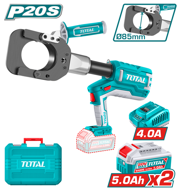 Total tools Cordless hydraulic cable cutter 85 mm , 20 V 5 Ah.+ 2 batteries and charger - TRCLI2005