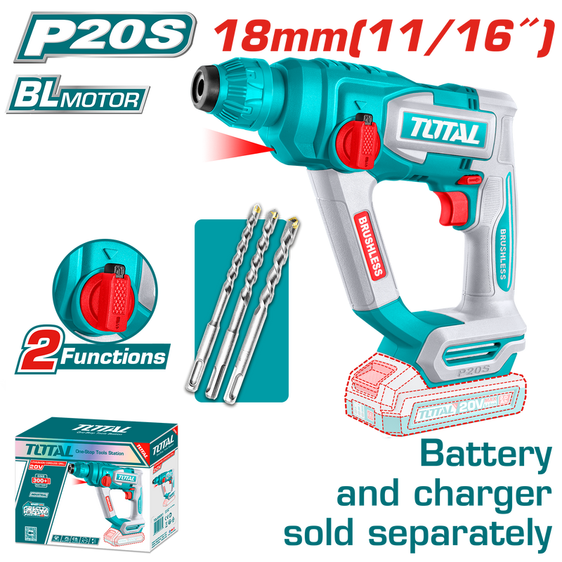 Total tools Cordless rotary hammer 18 mm 20 V  , 1.8 J  ,Without Battery And Charger-TRHLI20188