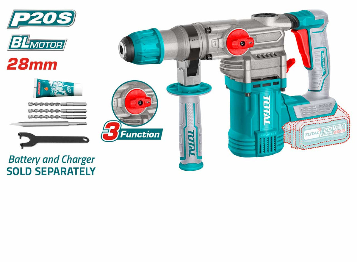 TOTAL TOOLS Lithium-Ion rotary hammer Brushless 20V Without battery an