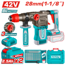 توتال تولز هيلتى تخريم و تكسير براشليس بطارية 28 مم 42 فولت + 2 بطارية و شاحن - TRHLI422882